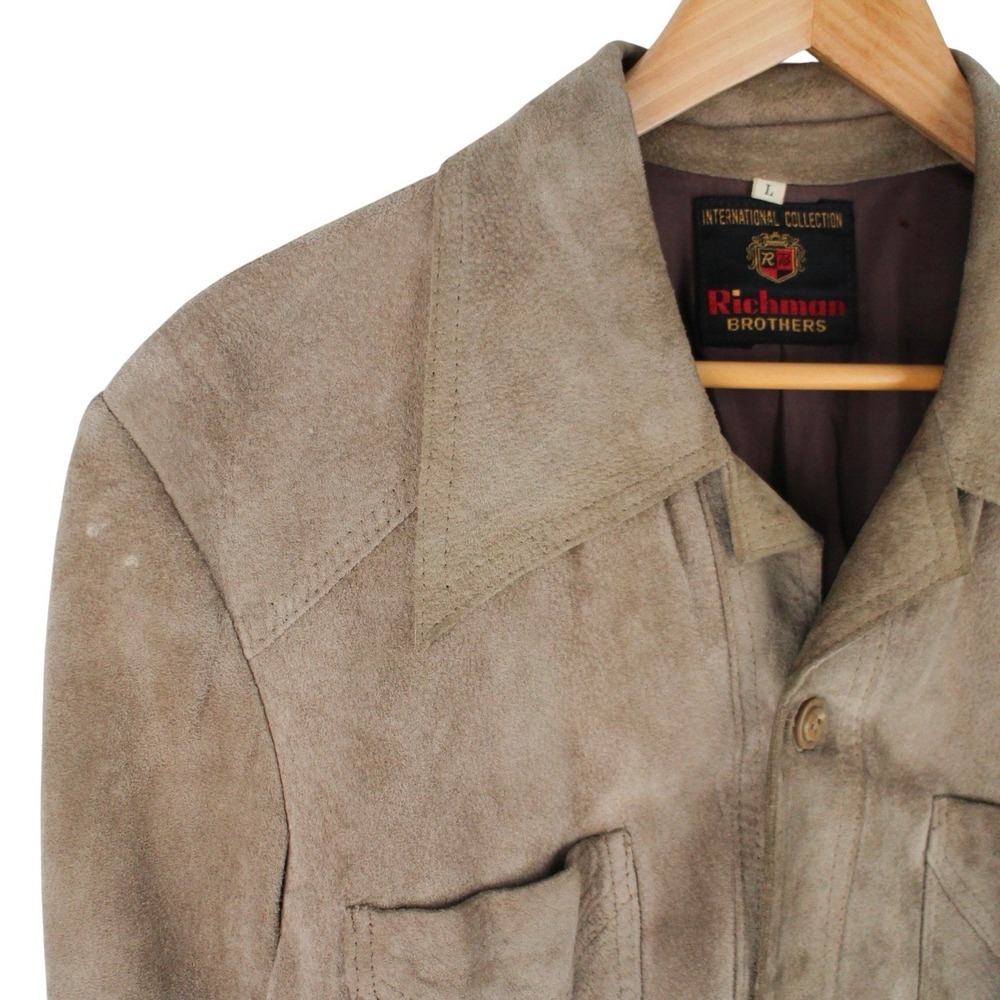 Vintage 70s Suede Leather Shirt Jacket‎ Men's Large Brown Western Button Up - Picture 3 of 5